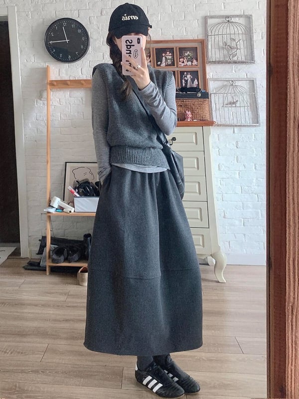 Bud suknja s 3D izradom, srednja duljina, poliestersko-viskozni miks, japansko-korejski casual stil, zima 2025
