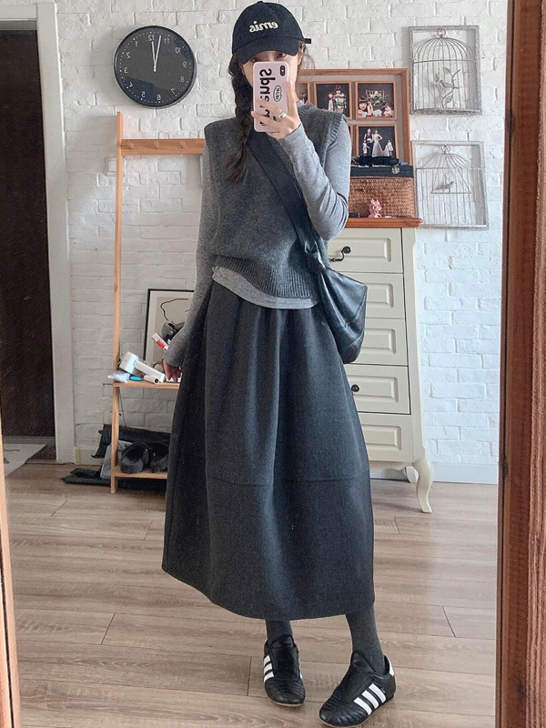 Bud suknja s 3D izradom, srednja duljina, poliestersko-viskozni miks, japansko-korejski casual stil, zima 2025