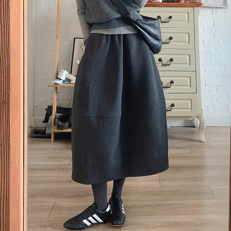 Bud suknja s 3D izradom, srednja duljina, poliestersko-viskozni miks, japansko-korejski casual stil, zima 2025