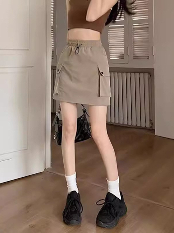 A-linijska suknja s visokim strukom i šnicom, polyester-spandeks smjesa, mikroelastičnost, ljeto 2024