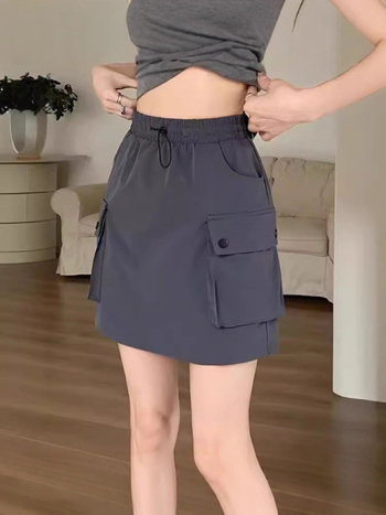 A-linijska suknja s visokim strukom i šnicom, polyester-spandeks smjesa, mikroelastičnost, ljeto 2024