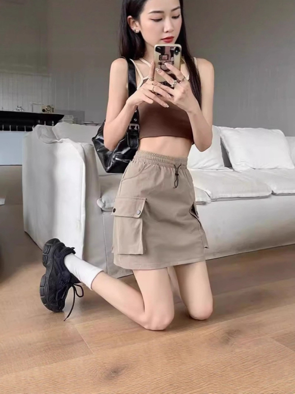 A-linijska suknja s visokim strukom i šnicom, polyester-spandeks smjesa, mikroelastičnost, ljeto 2024