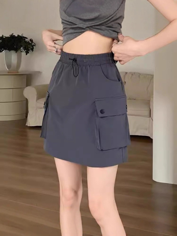 A-linijska suknja s visokim strukom i šnicom, polyester-spandeks smjesa, mikroelastičnost, ljeto 2024