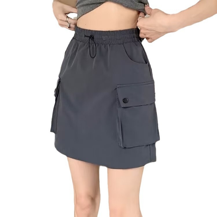 A-linijska suknja s visokim strukom i šnicom, polyester-spandeks smjesa, mikroelastičnost, ljeto 2024