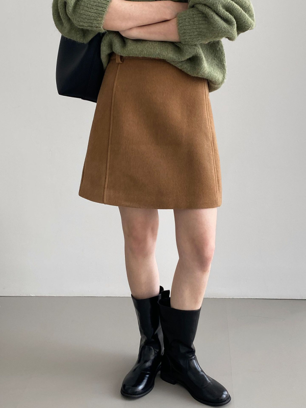 Korejski stil, retro minimalistička kratka suknja s visokim strukom, A-linija, od materijala sličnog vuni; poliester 50–70%, akril ispod 30%