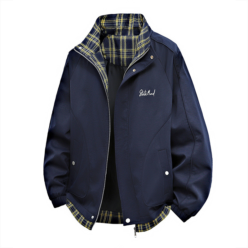 Geacă cu patchwork din pătrate și blocuri de culoare, guler înalt, închidere cu un singur nasture, buzunare 3D patch, stil colegiu coreean