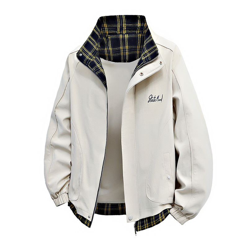 Geacă cu patchwork din pătrate și blocuri de culoare, guler înalt, închidere cu un singur nasture, buzunare 3D patch, stil colegiu coreean