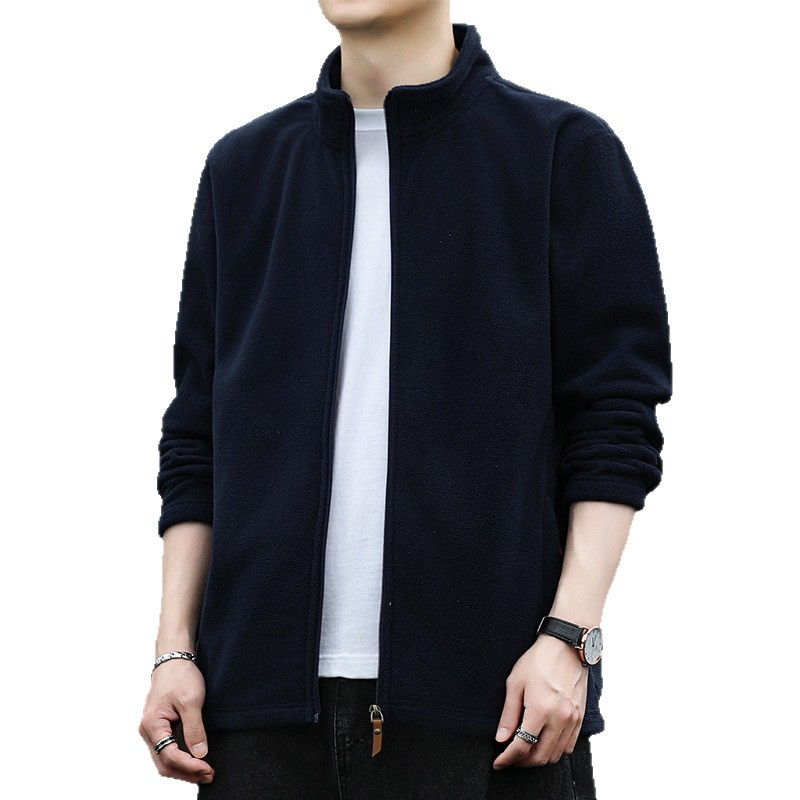 Férfi dzseki álló gallérral, cipzárral, 100% poliészter külső és bélés, egyszínű, Koreai stílus