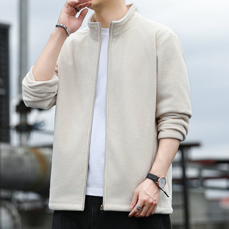 Férfi dzseki álló gallérral, cipzárral, 100% poliészter külső és bélés, egyszínű, Koreai stílus