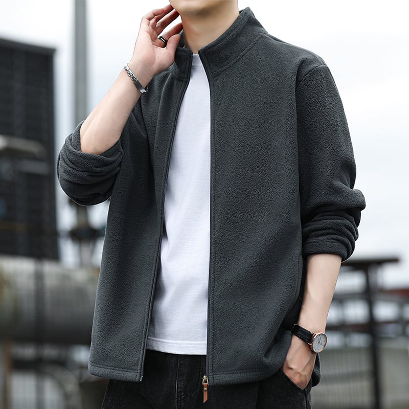 Férfi dzseki álló gallérral, cipzárral, 100% poliészter külső és bélés, egyszínű, Koreai stílus