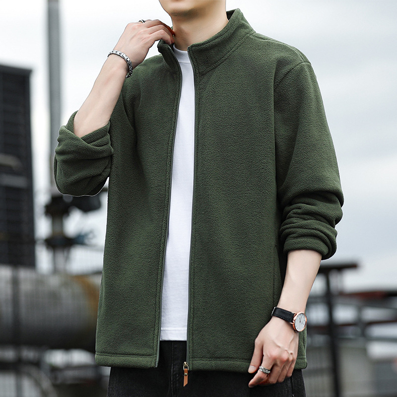 Férfi dzseki álló gallérral, cipzárral, 100% poliészter külső és bélés, egyszínű, Koreai stílus