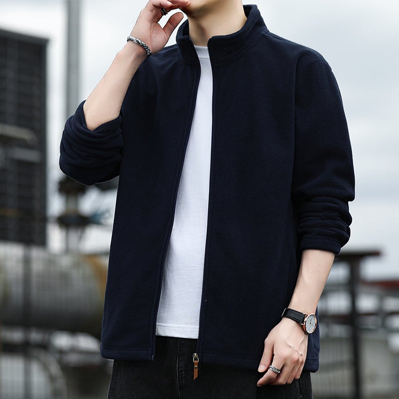 Férfi dzseki álló gallérral, cipzárral, 100% poliészter külső és bélés, egyszínű, Koreai stílus