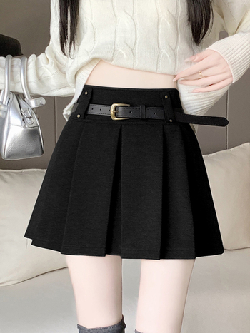 Plisirana suknja A-linije, visokog struka, kratka duljina, vunena mješavina materijala