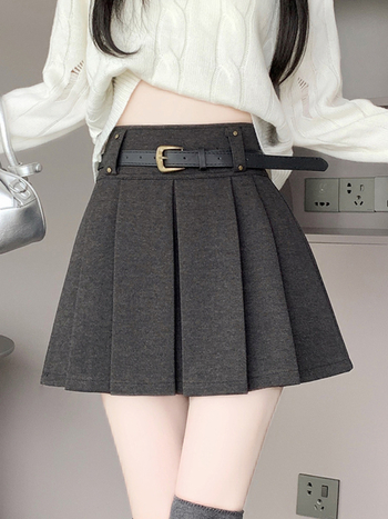 Plisirana suknja A-linije, visokog struka, kratka duljina, vunena mješavina materijala