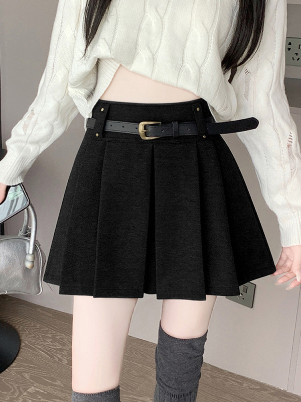 Plisirana suknja A-linije, visokog struka, kratka duljina, vunena mješavina materijala
