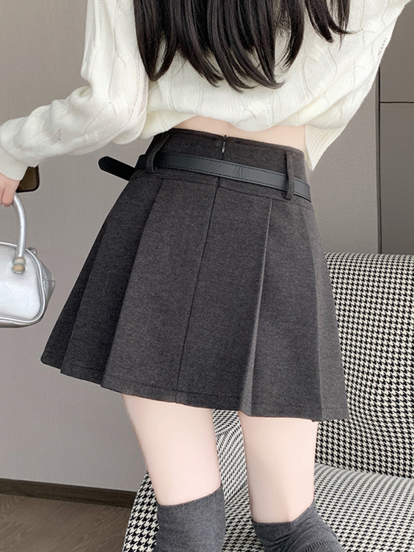 Plisirana suknja A-linije, visokog struka, kratka duljina, vunena mješavina materijala