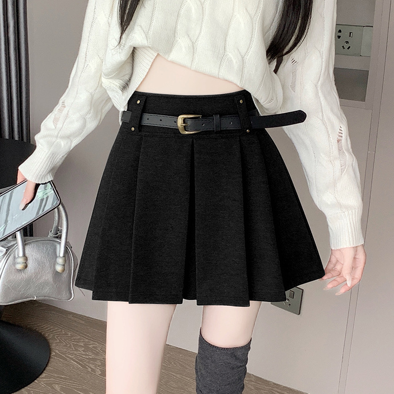 Plisirana suknja A-linije, visokog struka, kratka duljina, vunena mješavina materijala