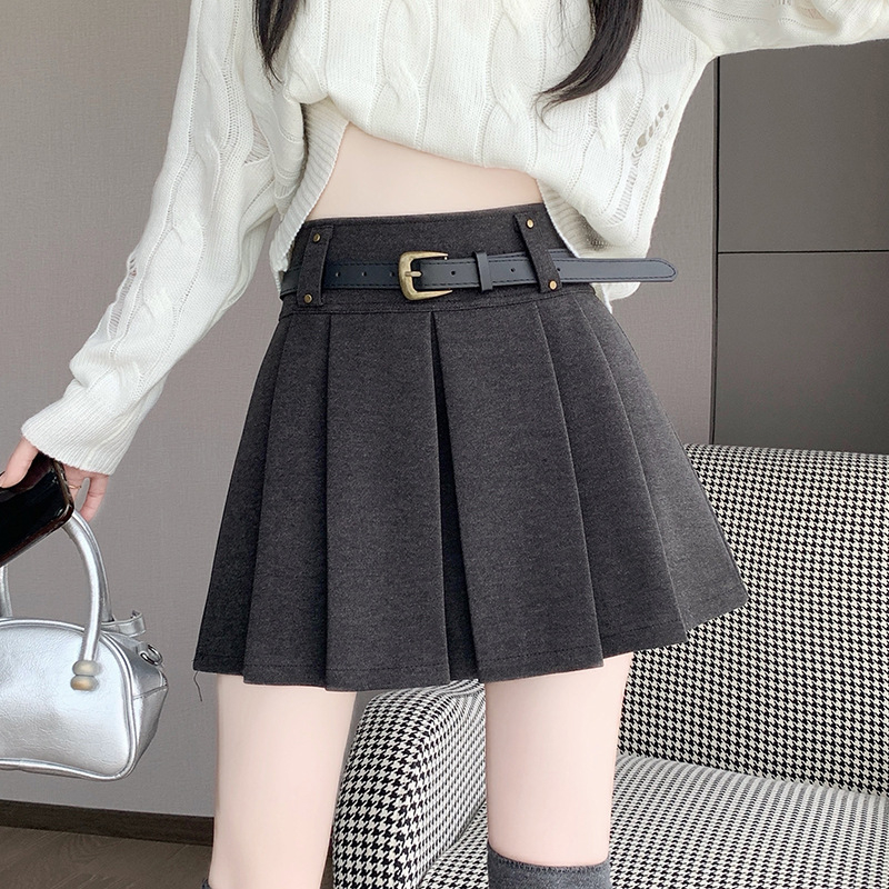 Plisirana suknja A-linije, visokog struka, kratka duljina, vunena mješavina materijala