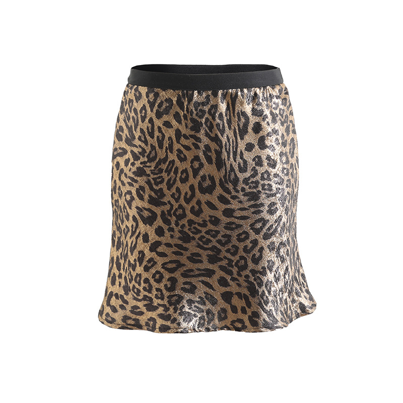 Leopard uzorak, A-linijska kratka suknja, elastični pojas, završna obrada toplom folijom