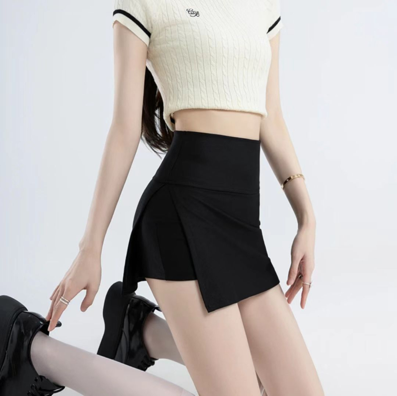 Joga suknja s bočnim prorezom, visokim strukom, A-kroj; uzorak: jednobojan; tkanina: viskozno vlakno; glavna tkanina: viskoza; druga tkanina: najlon; elastičnost: rastezljivo