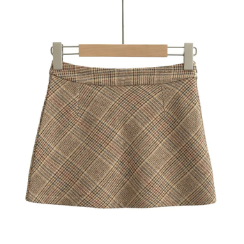 Kratka suknja s visokim strukom i A-linijom, uzorak blokova, mješavina poliestera i spandexa, dizajn kolage