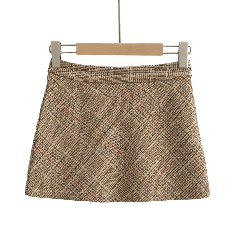 Kratka suknja s visokim strukom i A-linijom, uzorak blokova, mješavina poliestera i spandexa, dizajn kolage