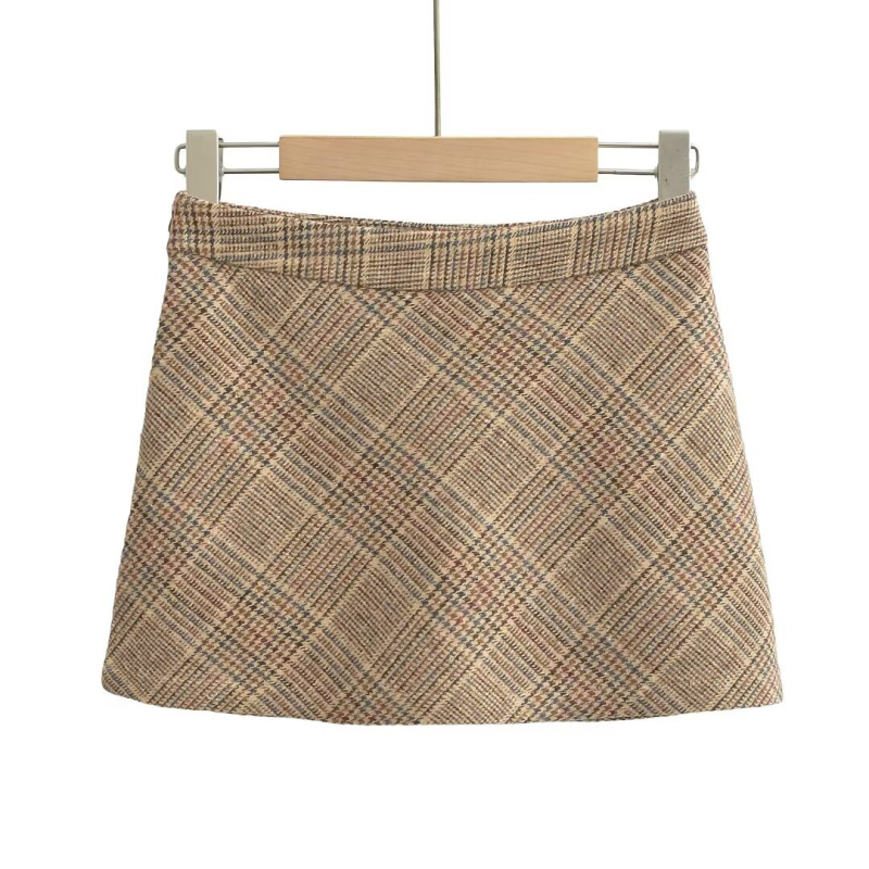 Kratka suknja s visokim strukom i A-linijom, uzorak blokova, mješavina poliestera i spandexa, dizajn kolage