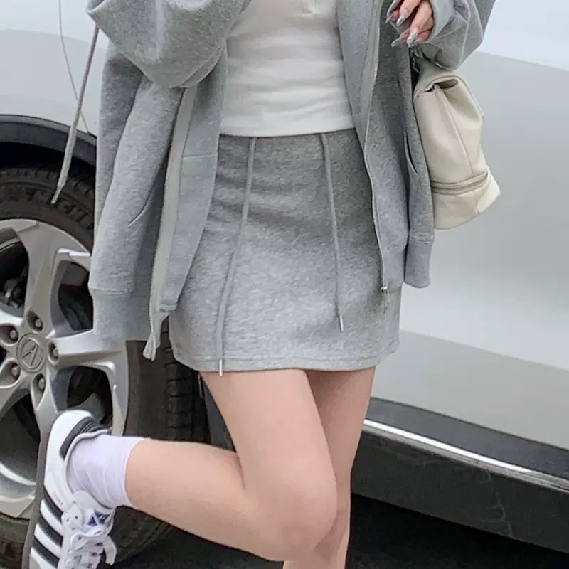 Ženska A-linijska suknja, pamučna, jednofarbna, udio glavne tkanine 30–50%, proljeće 2025, casual japansko-korejski stil