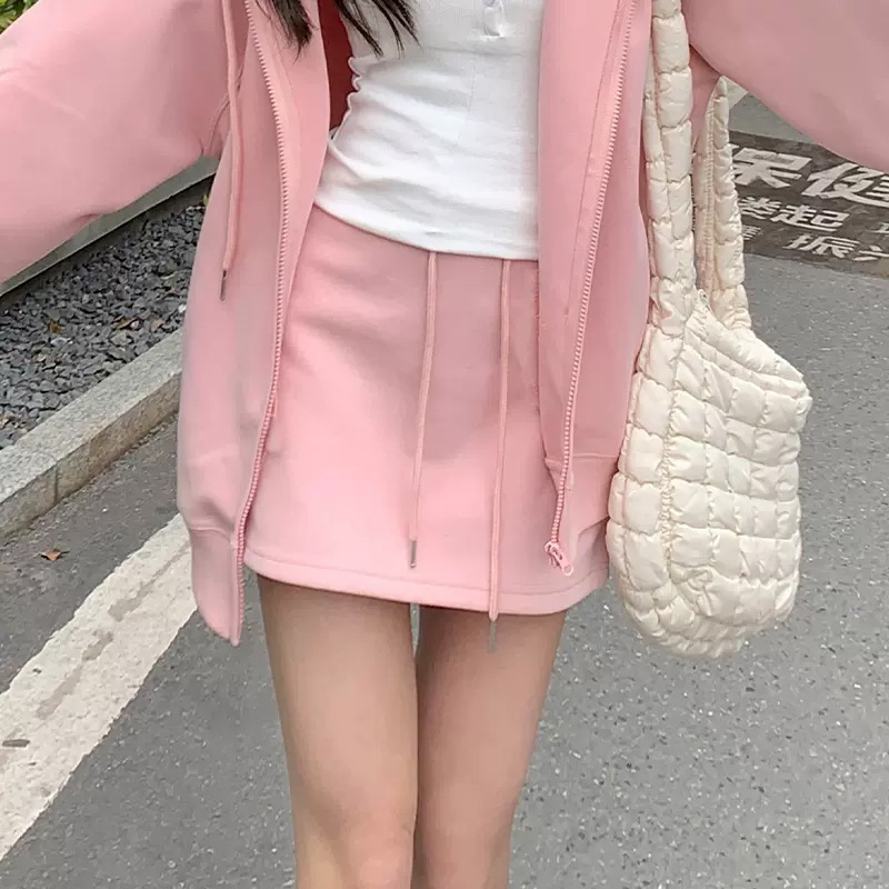 Ženska A-linijska suknja, pamučna, jednofarbna, udio glavne tkanine 30–50%, proljeće 2025, casual japansko-korejski stil