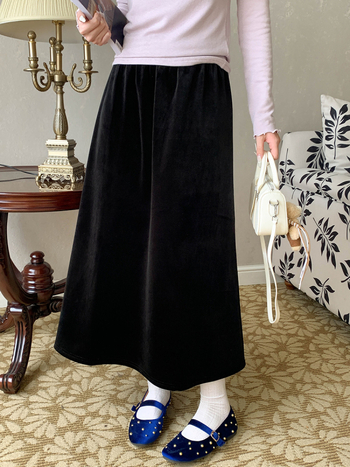 Duga A-linijska suknja od poliestera s elastikom i patchwork detaljem, 95% poliester