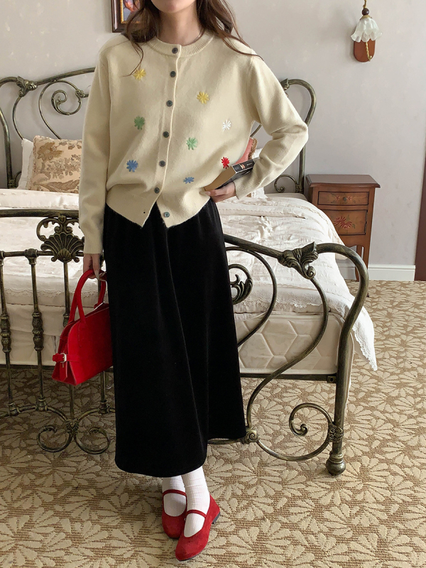 Duga A-linijska suknja od poliestera s elastikom i patchwork detaljem, 95% poliester