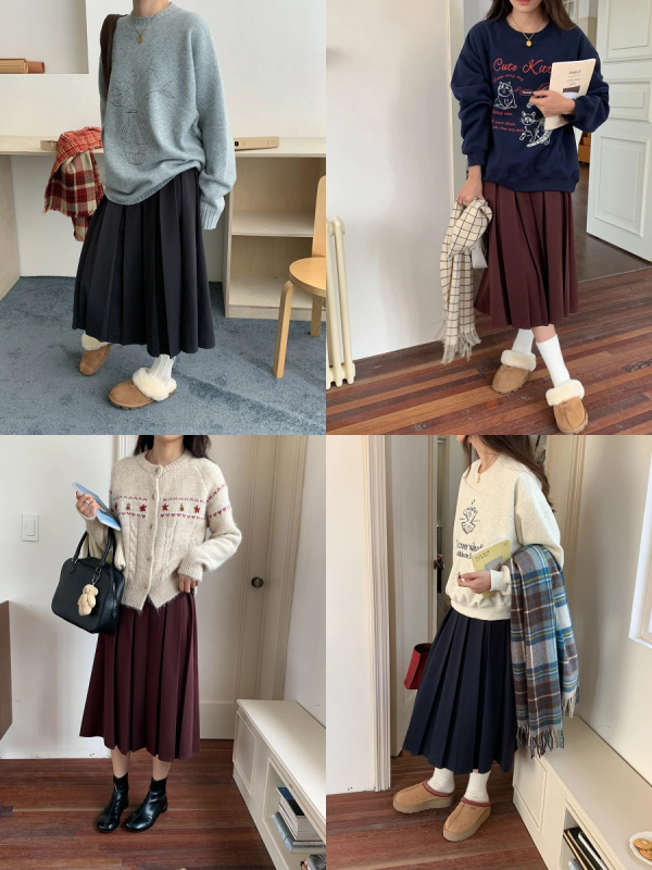 Пола А‑линия, дълга, полиестер + еластан, колажен детайл