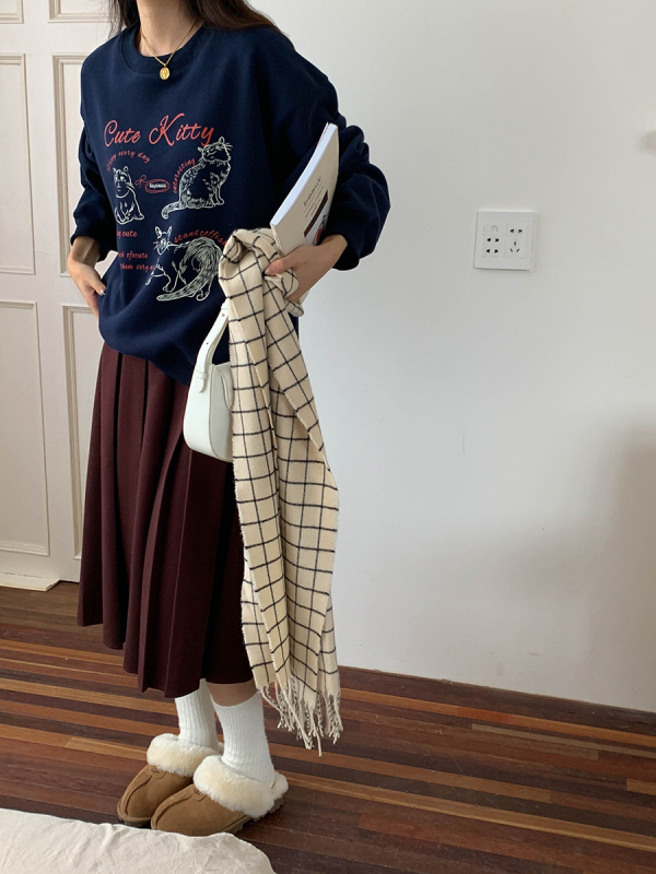 Пола А‑линия, дълга, полиестер + еластан, колажен детайл