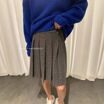 Ženska plisirana midi suknja od vune – neelastična, jesen 2025
