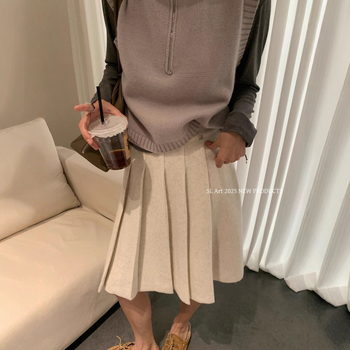 Ženska plisirana midi suknja od vune – neelastična, jesen 2025