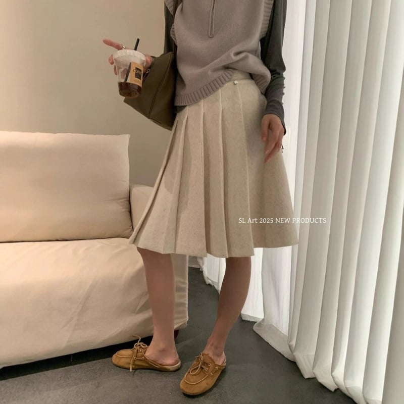 Ženska plisirana midi suknja od vune – neelastična, jesen 2025