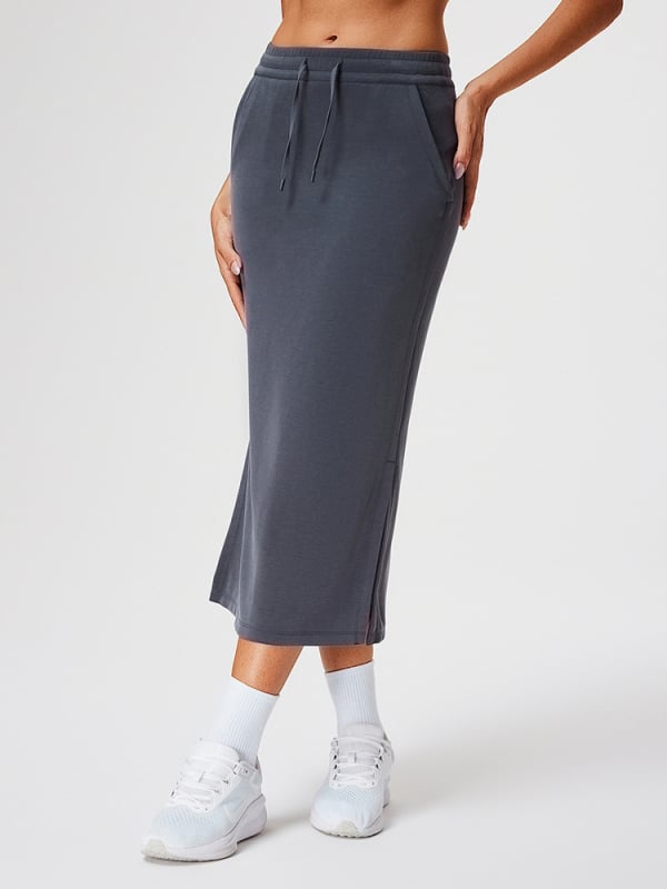 Caijue Midi suknja – Jednobojna, tkanina: najlon; mješavina poliester/spandex 30–50%, elasticni pojas sa šnirkom, srednja duljina