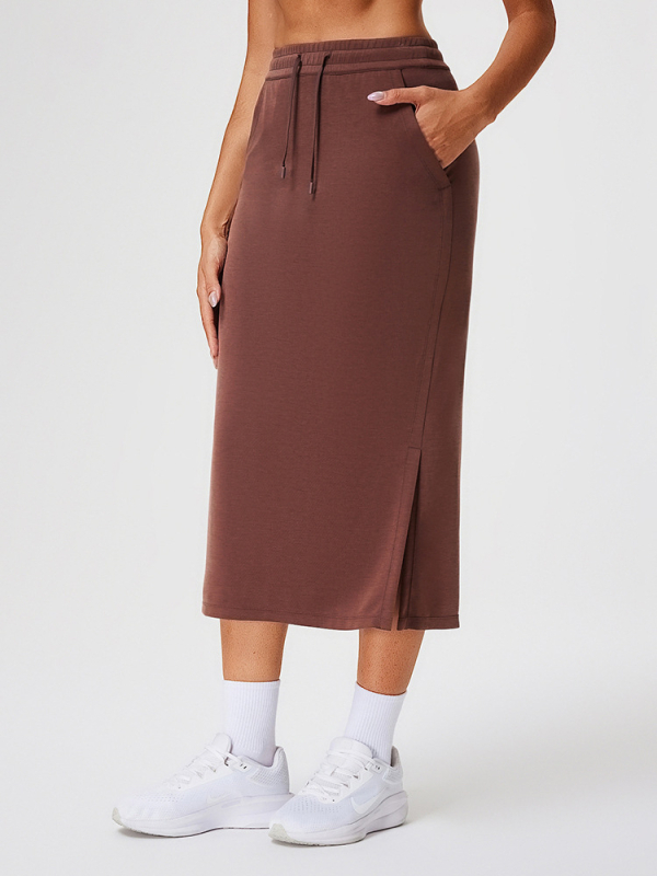 Caijue Midi suknja – Jednobojna, tkanina: najlon; mješavina poliester/spandex 30–50%, elasticni pojas sa šnirkom, srednja duljina