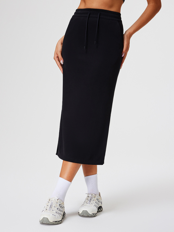 Caijue Midi suknja – Jednobojna, tkanina: najlon; mješavina poliester/spandex 30–50%, elasticni pojas sa šnirkom, srednja duljina