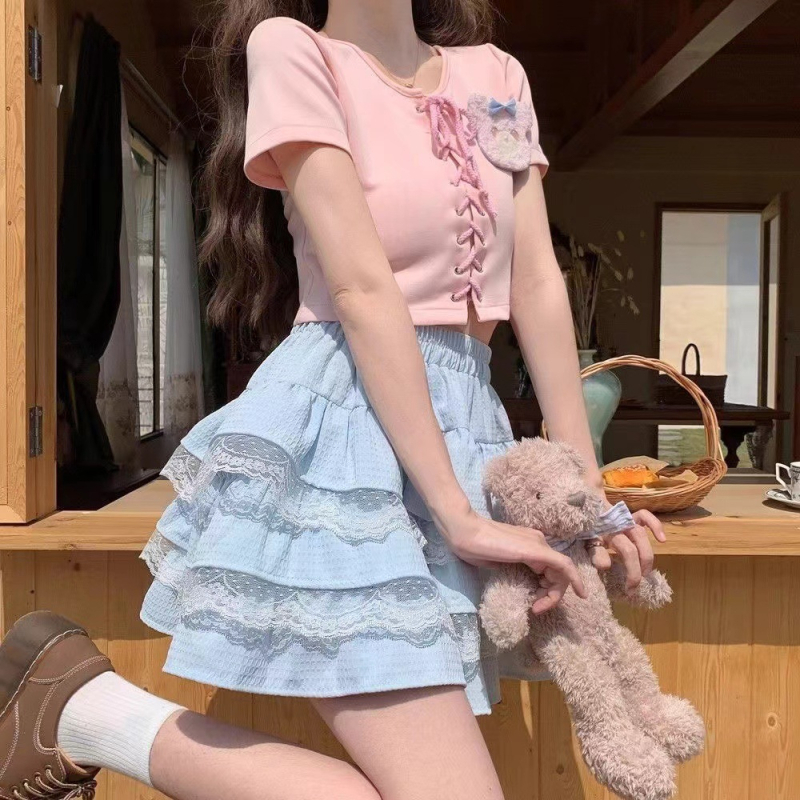 Junjia A-linija mini suknja s čipkom, poliester, 95%+ glavnog materijala, proljeće 2025