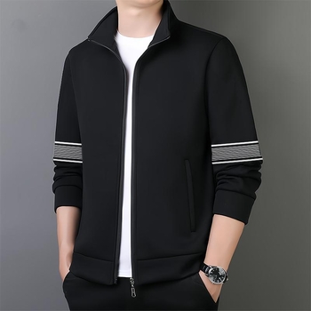 Pánsky kardigán so stojacim golierom na vonkajšie použitie – úzky strih, zips, dlhé rukávy, hrubšia Lycra-polyester tkanina, odolný voči opotrebeniu