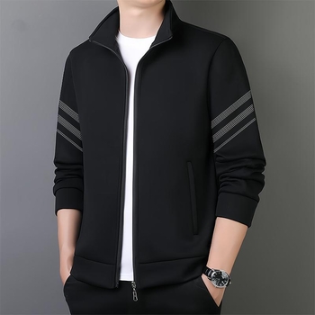 Pánsky kardigán so stojacim golierom na vonkajšie použitie – úzky strih, zips, dlhé rukávy, hrubšia Lycra-polyester tkanina, odolný voči opotrebeniu