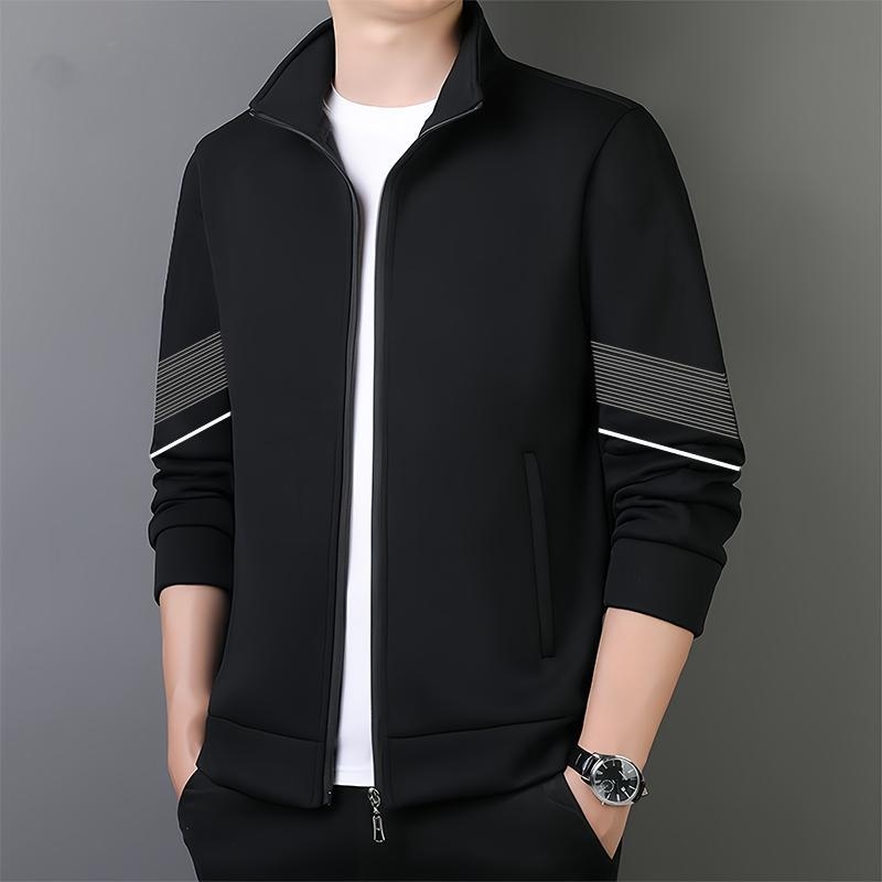 Pánsky kardigán so stojacim golierom na vonkajšie použitie – úzky strih, zips, dlhé rukávy, hrubšia Lycra-polyester tkanina, odolný voči opotrebeniu