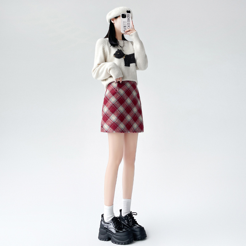 Vunena karirana wrap mini suknja, visokim strukom, A-linija, brušena tkanina, 50-70% polyester, <30% pamuk, zima 2025