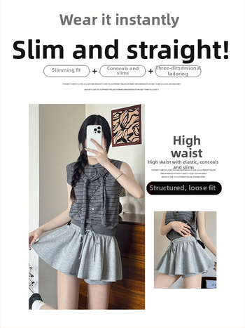 Ženska plisirana skort s šortkama, ljetni casual stil, pamuk-poliester mješavina 80–90% pamuka, <30% poliester, mikroelastičnost