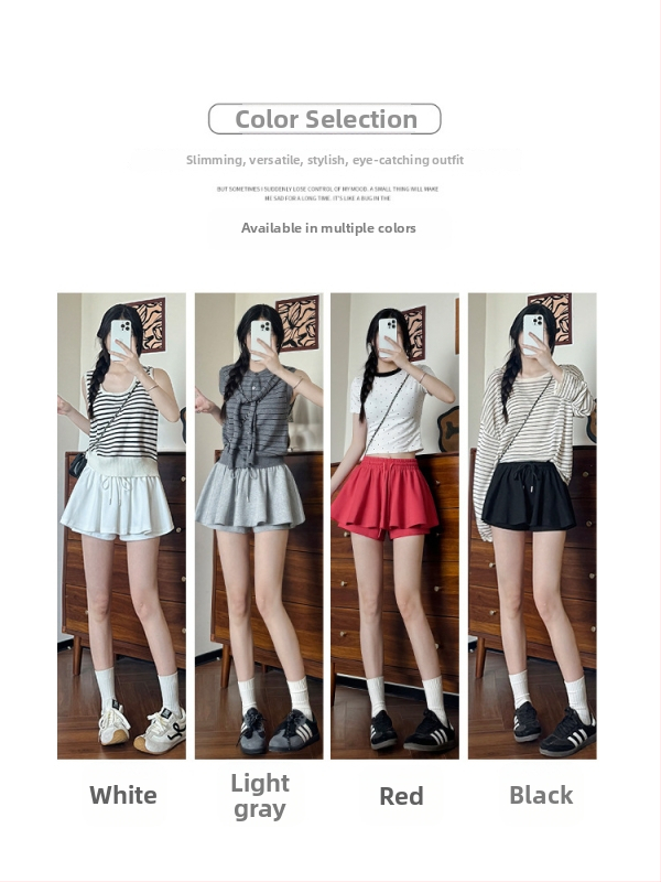 Ženska plisirana skort s šortkama, ljetni casual stil, pamuk-poliester mješavina 80–90% pamuka, <30% poliester, mikroelastičnost