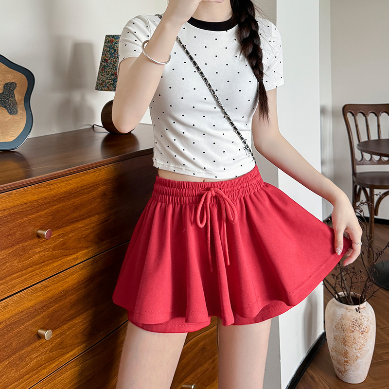 Ženska plisirana skort s šortkama, ljetni casual stil, pamuk-poliester mješavina 80–90% pamuka, <30% poliester, mikroelastičnost