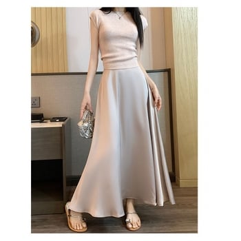 Letný qipao petticoat s vysokým pásom a vrstvenou midi sukňou, polyester, vysoká pružnosť