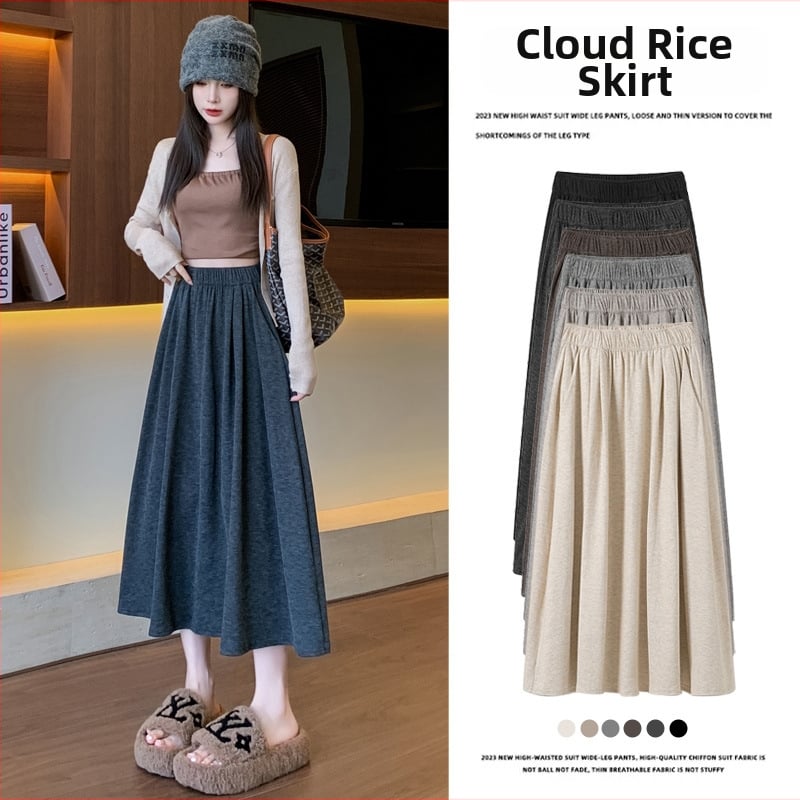 Midi sukňa s tvarom dáždnika – polyester s elastanom, pletená látka, mikroelastická, jeseň 2024