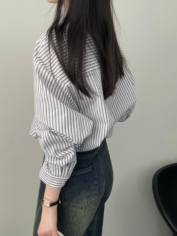 Női ing csíkos mintával, koreai stílusú laza szabás, pamut 95%+